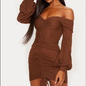 Chocolate Brown Ribbed Dress